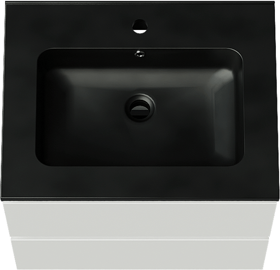 Linie Lado zwevend badmeubel 60 x 46 cm mat wit met Vano enkele wastafel in composietmarmer mat zwart