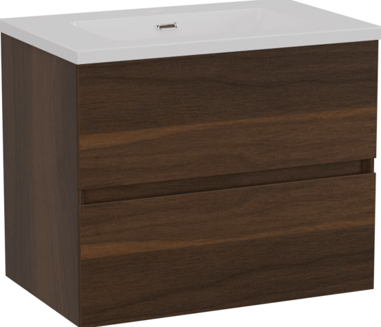 Storke Edge zwevend badmeubel 60 x 40 cm notenhout met Diva enkele wastafel in composietmarmer hoogglans wit