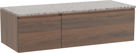 Storke Edge meuble salle de bains suspendu 130 x 52 cm noyer avec Tavola tablette simple ou double en blanc/noir mat terrazzo