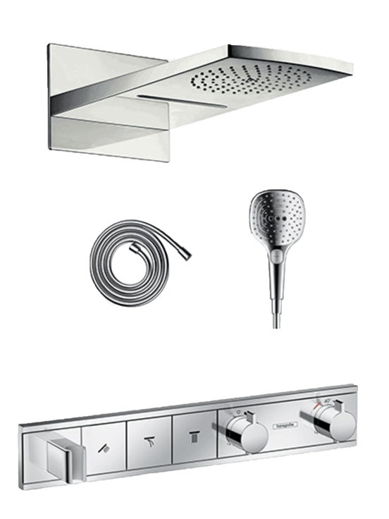 Hansgrohe Rainselect colonne de douche encastrée robinet thermostatique avec douche de tête cascade rectangulaire 44 x 21 cm Chrome Brillant
