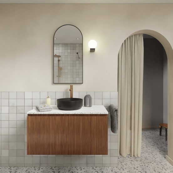 Storke Ribs meuble sous-vasque suspendu 95 x 52 cm noyer 2 tiroirs