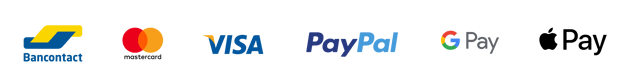 Logos des moyens de paiement: Bancontact, Mastercard, Visa, PayPal et Google Pay.