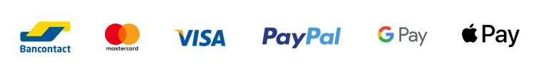 Logos der Zahlungsmethoden: Bancontact, Mastercard, Visa, PayPal und Google Pay.