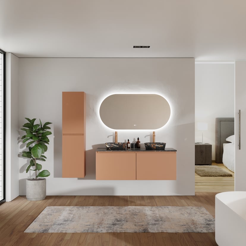 Balmani Sfera by Lucida meuble salle de bains suspendu 135 x 55 cm cotto avec Stretto tablette simple ou double en marbre portoro gold