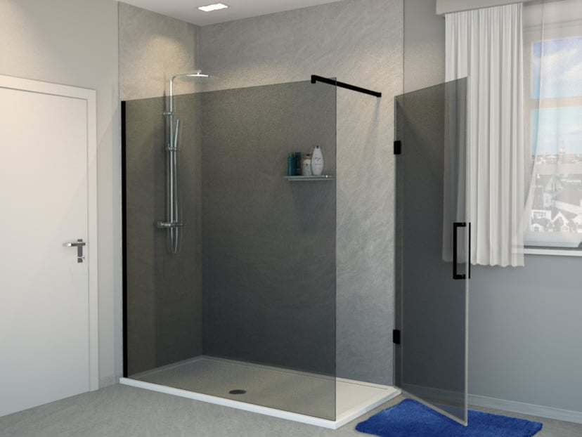 Balmani Modular inloopdouche met deur 90 x 200 cm rookglas mat zwart profiel
