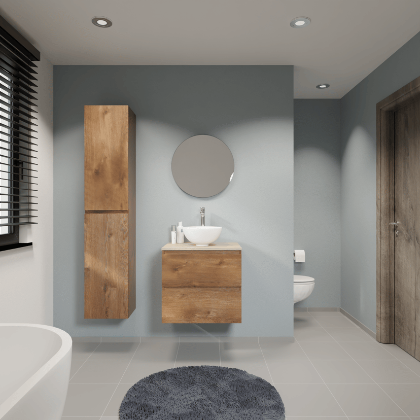 Linie Lado meuble salle de bains suspendu 70 x 46 cm chêne brun avec Lado tablette simple en mélaminé chêne naturel