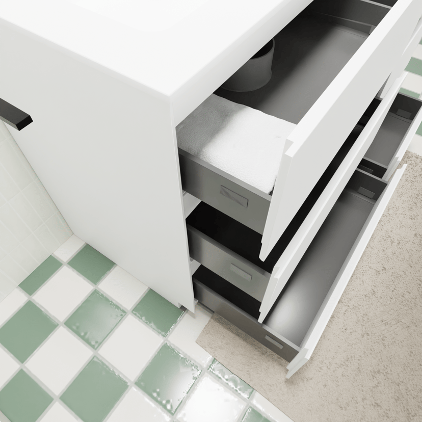 Storke Edge staand badkamermeubel 80 x 46 cm mat wit met Mata enkele wastafel in solid surface mat wit