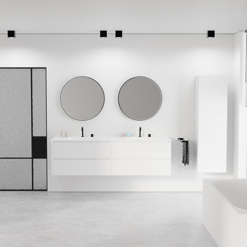 Balmani Mitra meuble salle de bains suspendu 135 x 55 cm blanc mat avec Tablo Arcato double vasque en solid surface blanc mat