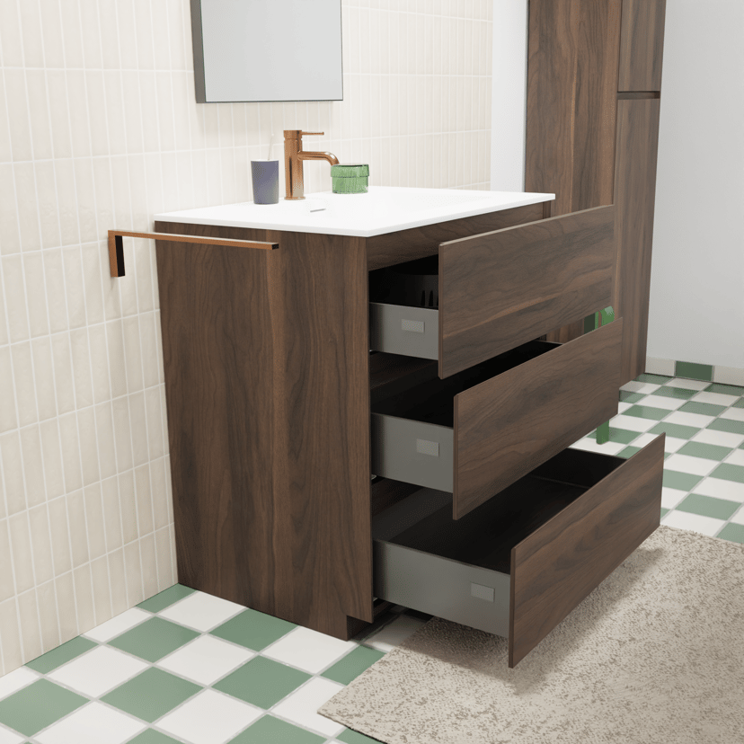 Storke Edge meuble salle de bains à poser 60 x 46 cm noyer avec Mata plan simple en solid surface blanc mat