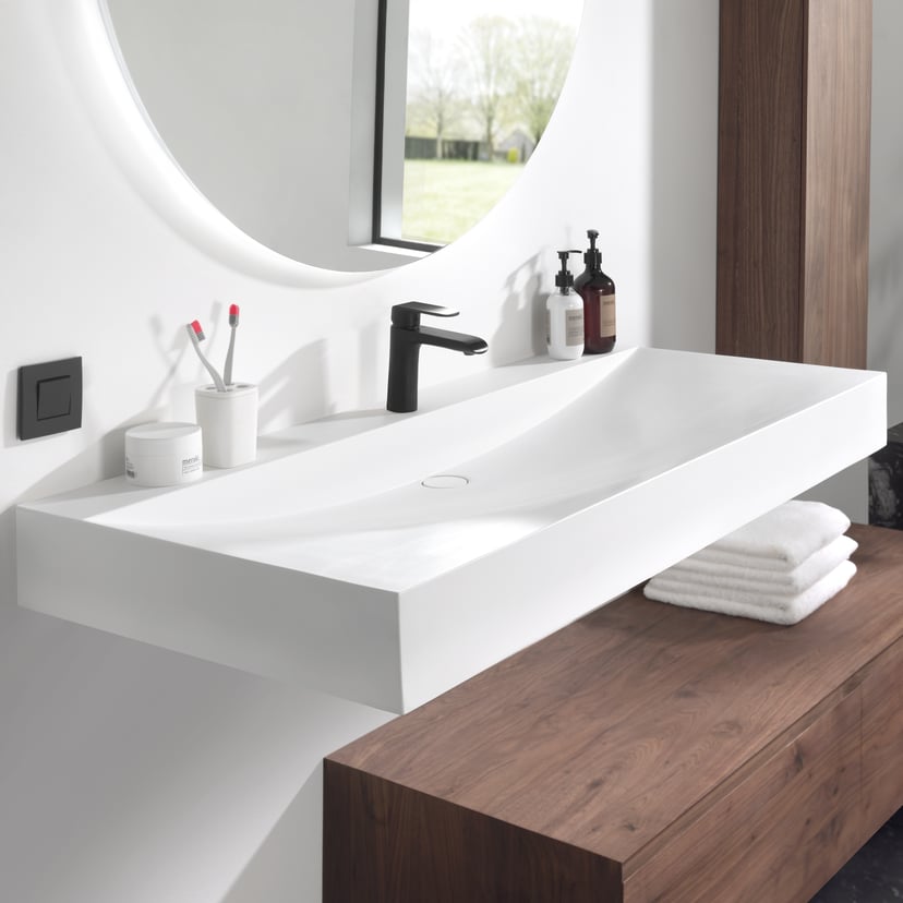 Balmani Wave plan simple pour 2 trous de robinet mat Solid Surface 150 x 55 cm