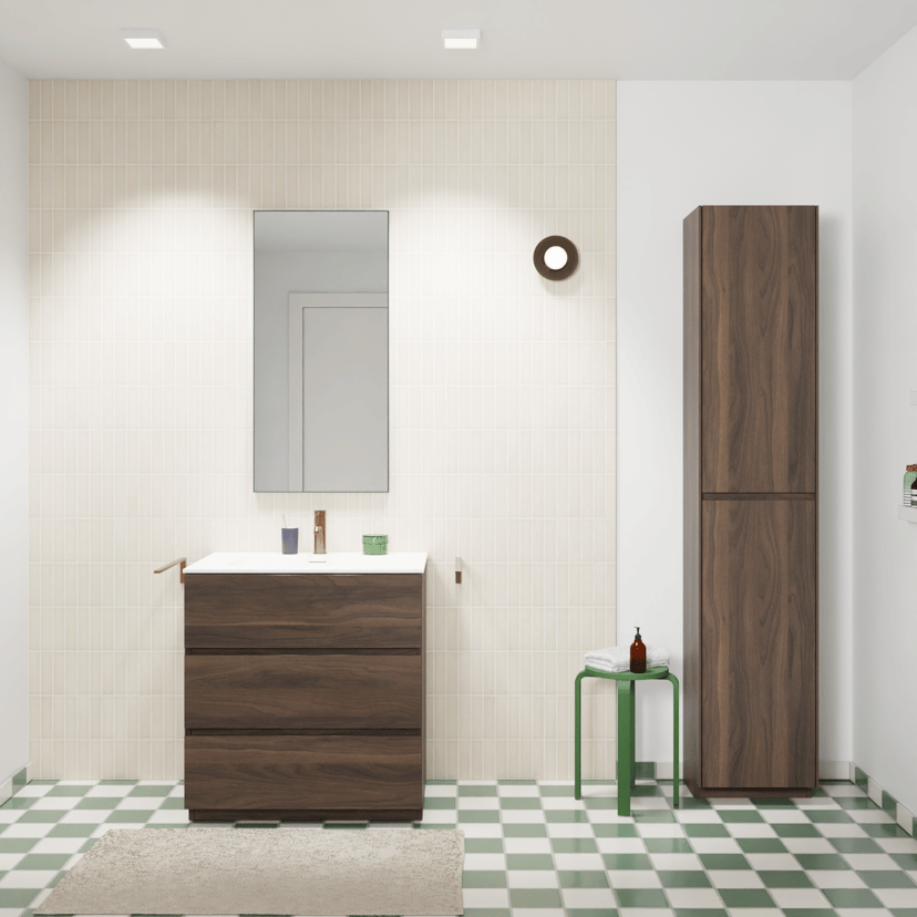 Storke Edge meuble salle de bains à poser 60 x 46 cm noyer avec Mata plan simple en solid surface blanc mat