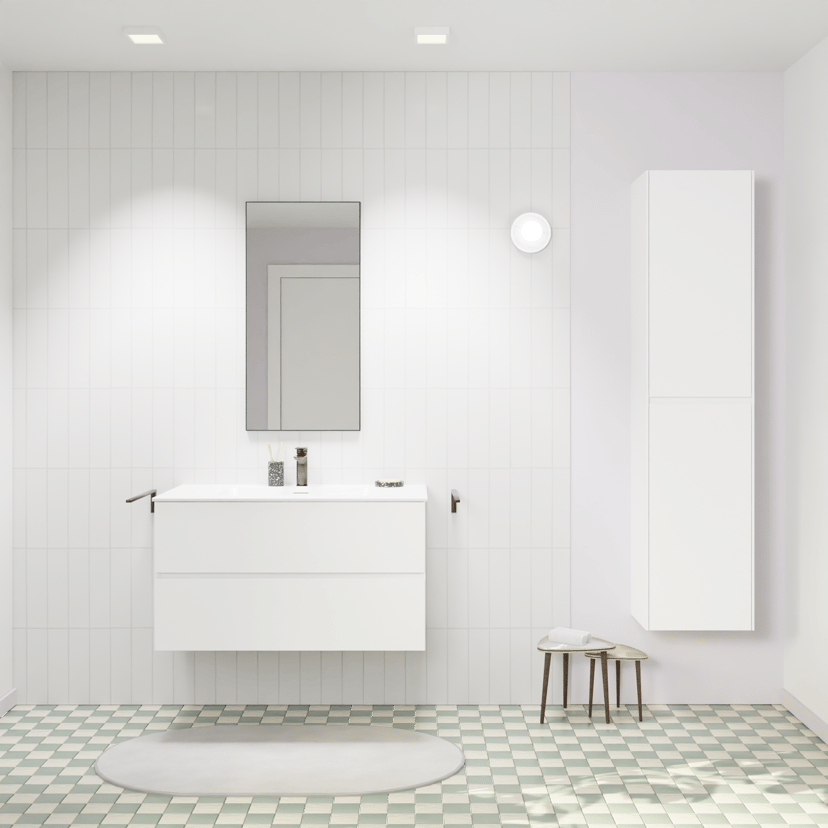 Storke Edge zwevend badkamermeubel 60 x 46 cm mat wit met Mata enkele wastafel in solid surface mat wit