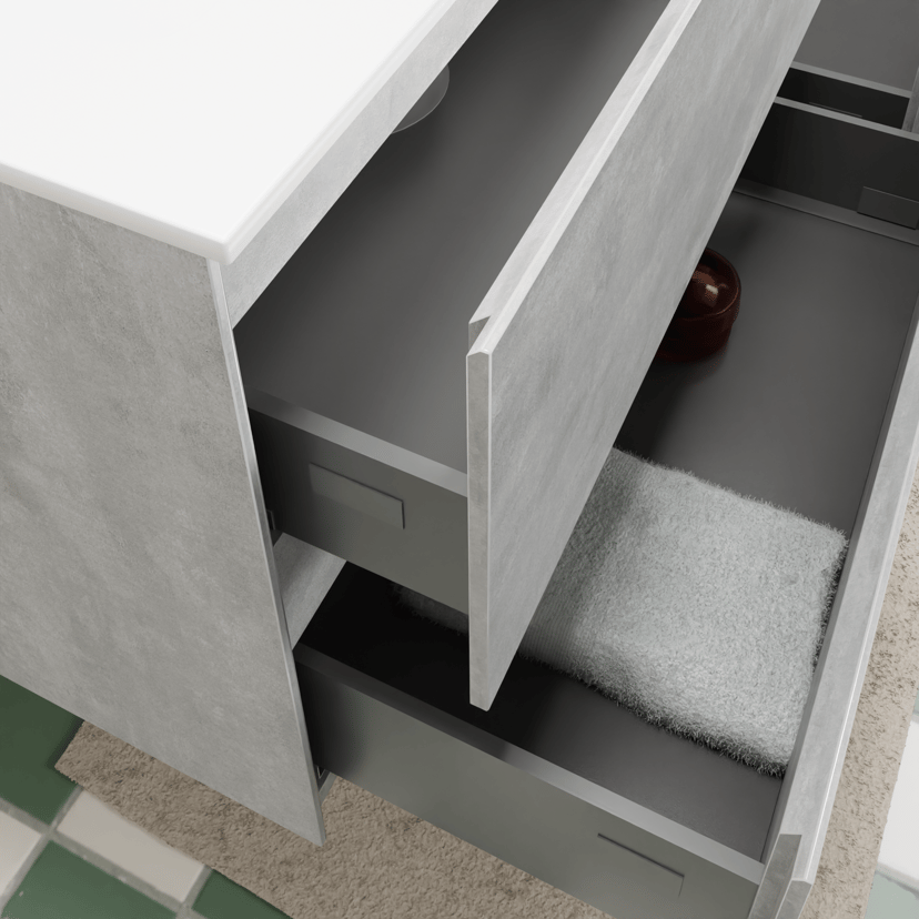 Storke Edge hängendes Möbelstück Set: 140 x 52 cm, Beton dunkelgrau, mit Mata Waschtisch rechts, Solid Surface Weiß matt