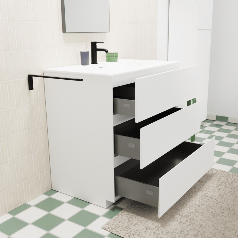 Storke Edge staand badkamermeubel 80 x 46 cm mat wit met Mata enkele wastafel in solid surface mat wit