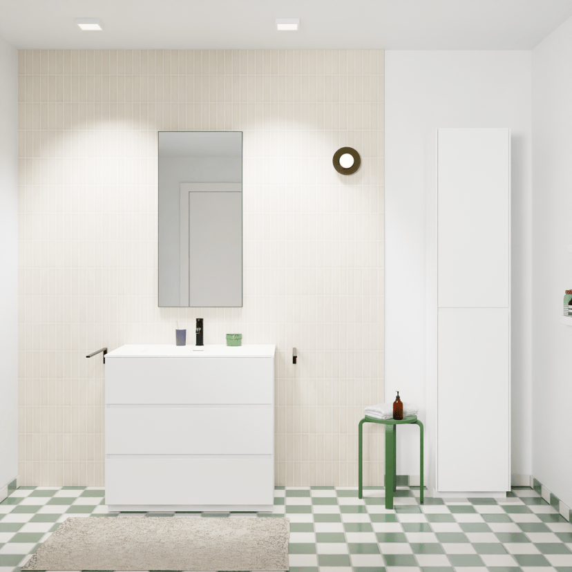 Storke Edge staand badkamermeubel 80 x 46 cm mat wit met Mata enkele wastafel in solid surface mat wit
