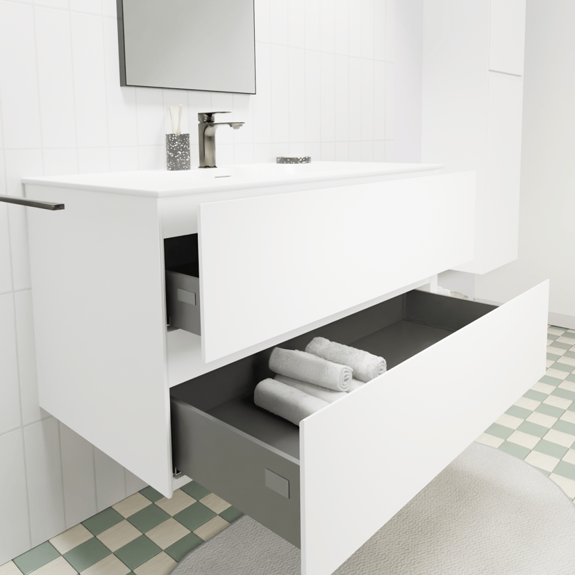 Storke Edge zwevend badkamermeubel 60 x 46 cm mat wit met Mata enkele wastafel in solid surface mat wit
