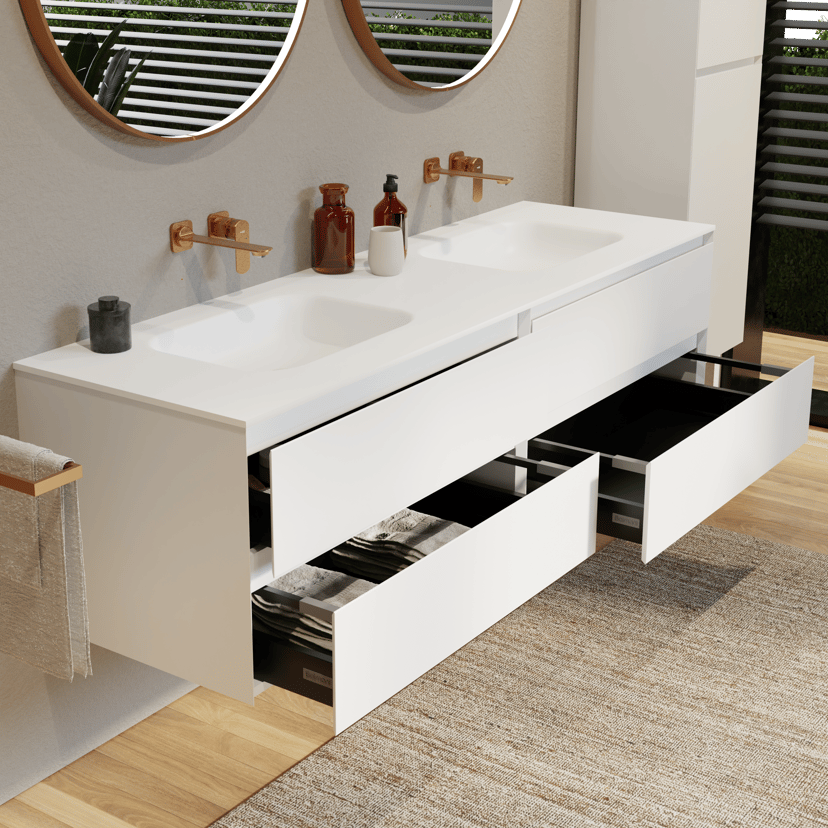 Balmani Mitra meuble salle de bains suspendu 135 x 55 cm blanc mat avec Tablo Arcato double vasque en solid surface blanc mat