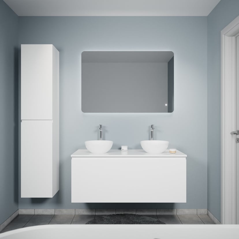 Linie Lado meuble salle de bains suspendu 120 x 46 cm blanc brillant avec Lado tablette double en marbre composite blanc mat