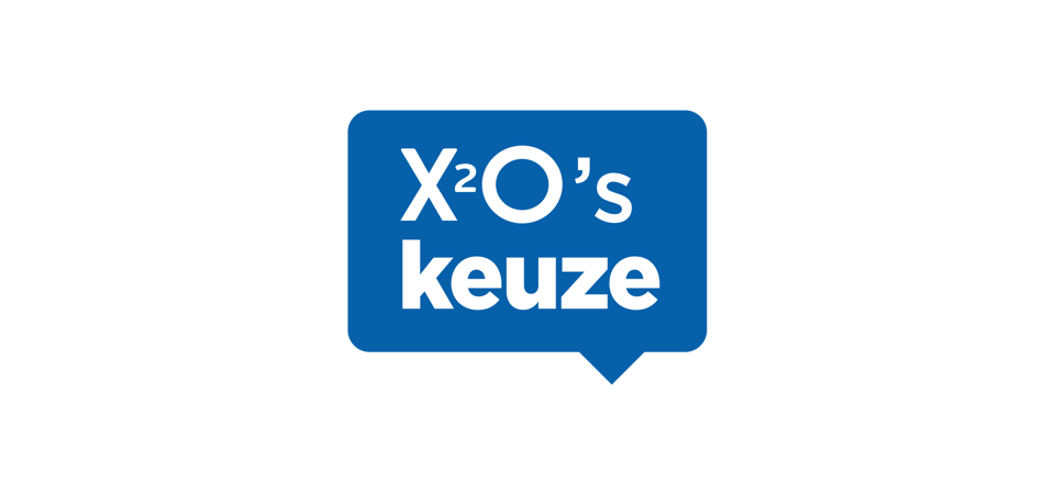 Blauw label met witte tekst 'X²O’s keuze', duidend op een aanbevolen selectie van X²O badkamers.